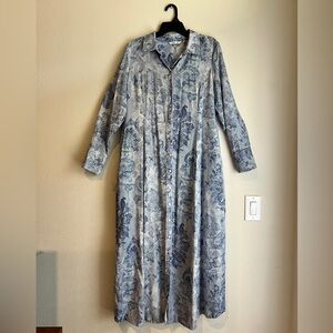 Soft Surroundings Blue Paisley Maxi Shirt Dress Women’s Large | Snap Front